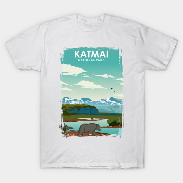 Katmai National Park vintage retro travel poster art T-Shirt by jornvanhezik